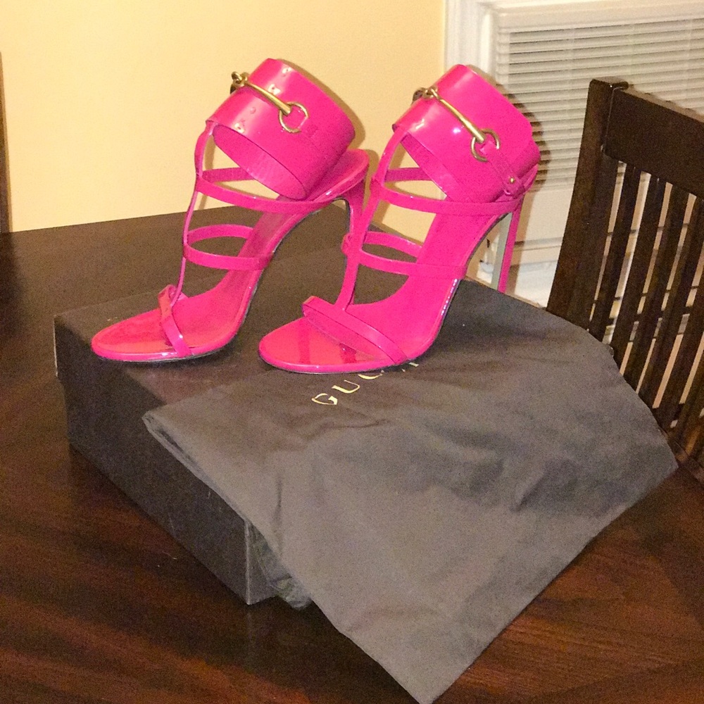 Pink Ursula Patent Ankle-Wrap Cage Sandal